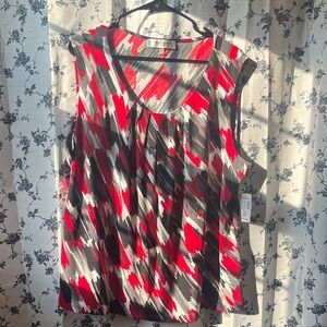 Jones Studio NWT Red and Black Paint Splatter Sleeveless Blouse